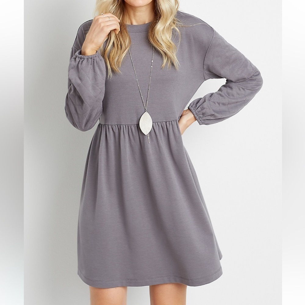 Maurices Gray Quilted Sleeves Sweatshirt Dress women’s L NWT